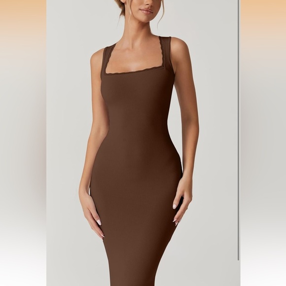 Women's Square Neck Long Maxi Dress Sleeveless Lounge Ribbed Full Length NWT XL - Picture 2 of 6